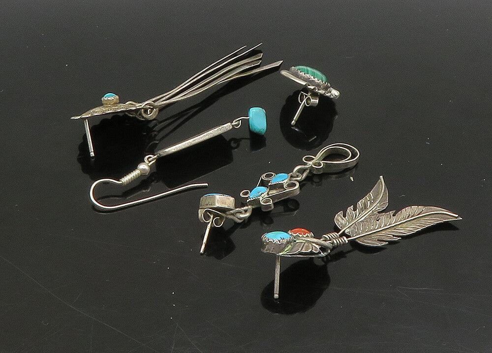 ZUNI NAVAJO 925 Sterling Silver Vintage Multi Stone Lot Single Earrings EG11253