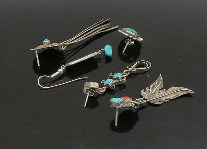 ZUNI NAVAJO 925 Sterling Silver Vintage Multi Stone Lot Single Earrings EG11253