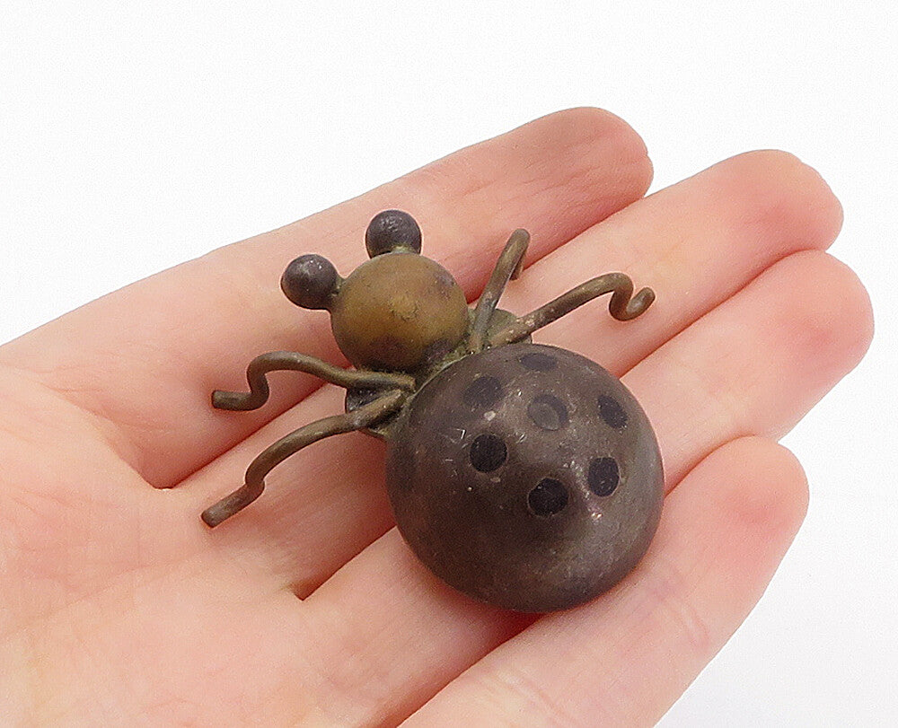 MEXICO 925 Silver  Vintage Antique Black Onyx Spotted Beetle Brooch Pin BP1403