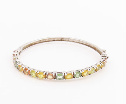 925 Sterling Silver Vintage Bracelet Oval Cut Real Gemstone Bangle  BT11532