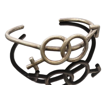 925 Sterling Silver Vintage Bracelet Cutout Girl & Boy Gender Symbol  BT10279