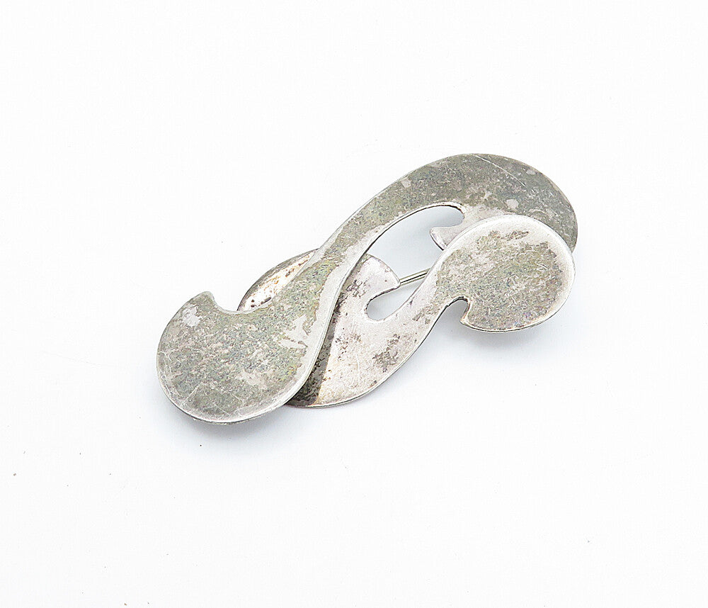 MEXICO 925 Sterling Silver  Vintage Dark Tone Swirl Design Brooch Pin  BP1330