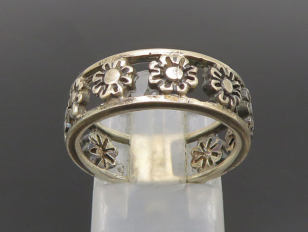 925 Silver  Vintage Etched Floral Cutout Eternity Band Ring Sz 7  RG24480