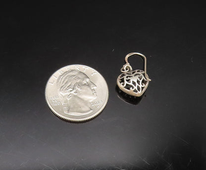 925 Sterling Silver  Vintage Open Scroll Love Heart Dangle Earrings  EG11704