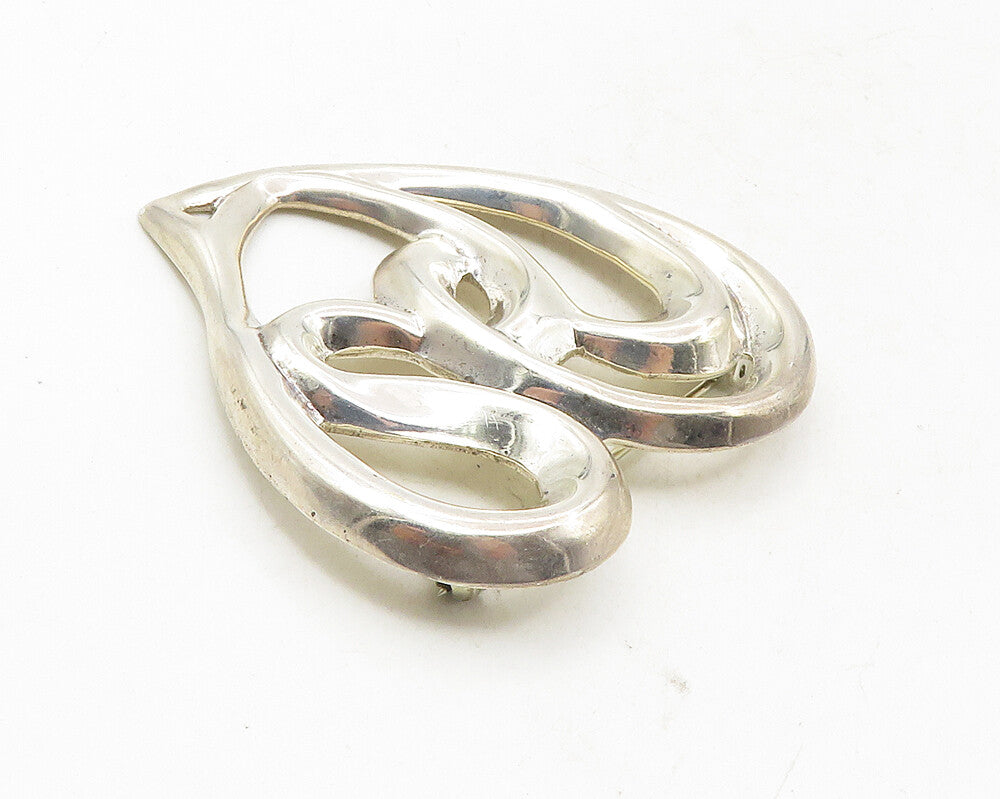 MEXICO 925 Sterling Silver  Vintage Shiny Swirl Love Heart Brooch Pin  BP3616