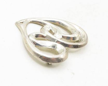 MEXICO 925 Sterling Silver  Vintage Shiny Swirl Love Heart Brooch Pin  BP3616
