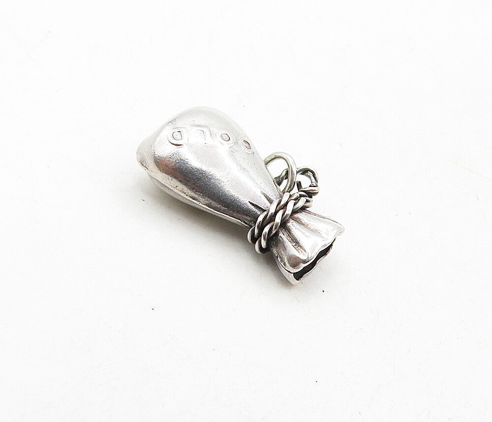 925 Sterling Silver  Vintage Petite Shiny Bag Of Gold Motif Pendant  PT6812