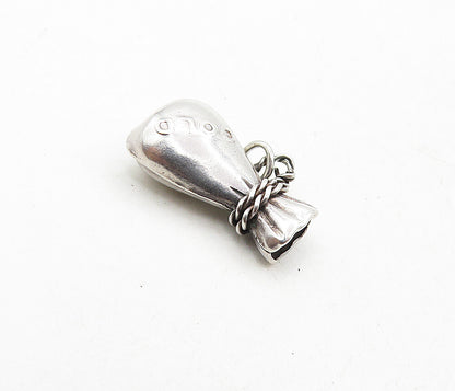 925 Sterling Silver  Vintage Petite Shiny Bag Of Gold Motif Pendant  PT6812