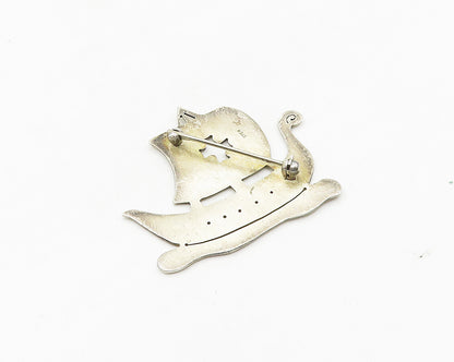 925 Sterling Silver  Vintage Cross Cutout Sailing Ship Motif Brooch Pin BP7092