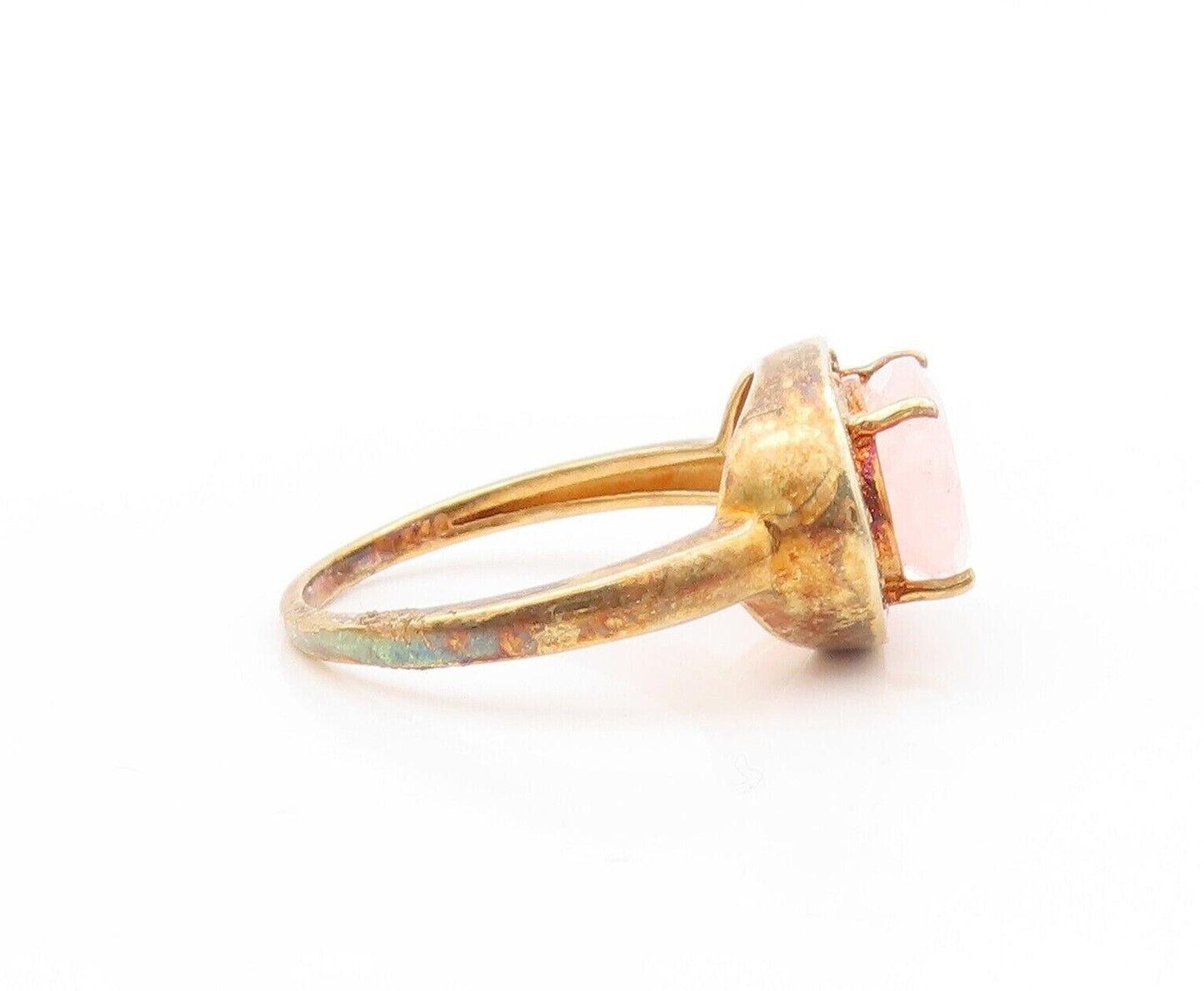 925 Sterling Silver Vintage Ring Gold Plated Diamonds & Morganite  Sz 8 RG30024