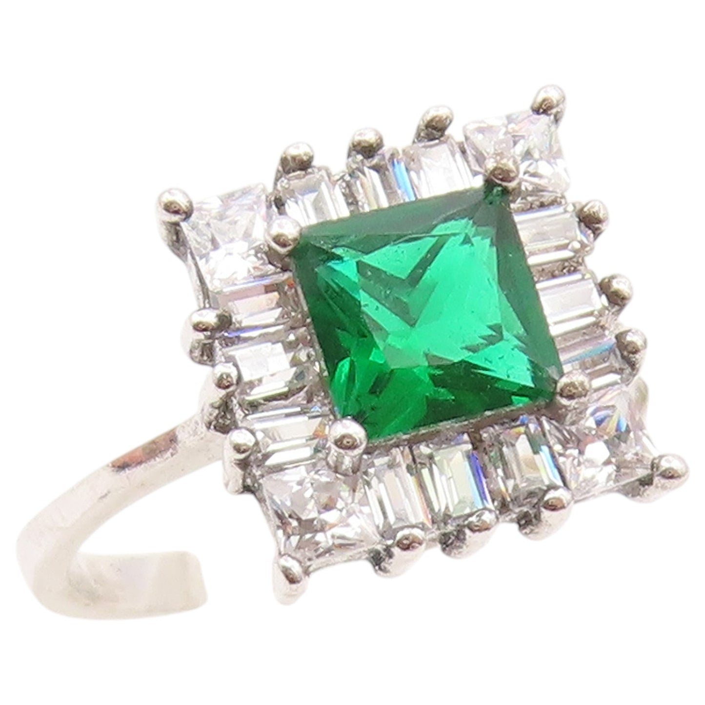 925 Sterling Silver Vintage Ring Elegant Emerald Geometric Band  Sz 8  RG36573