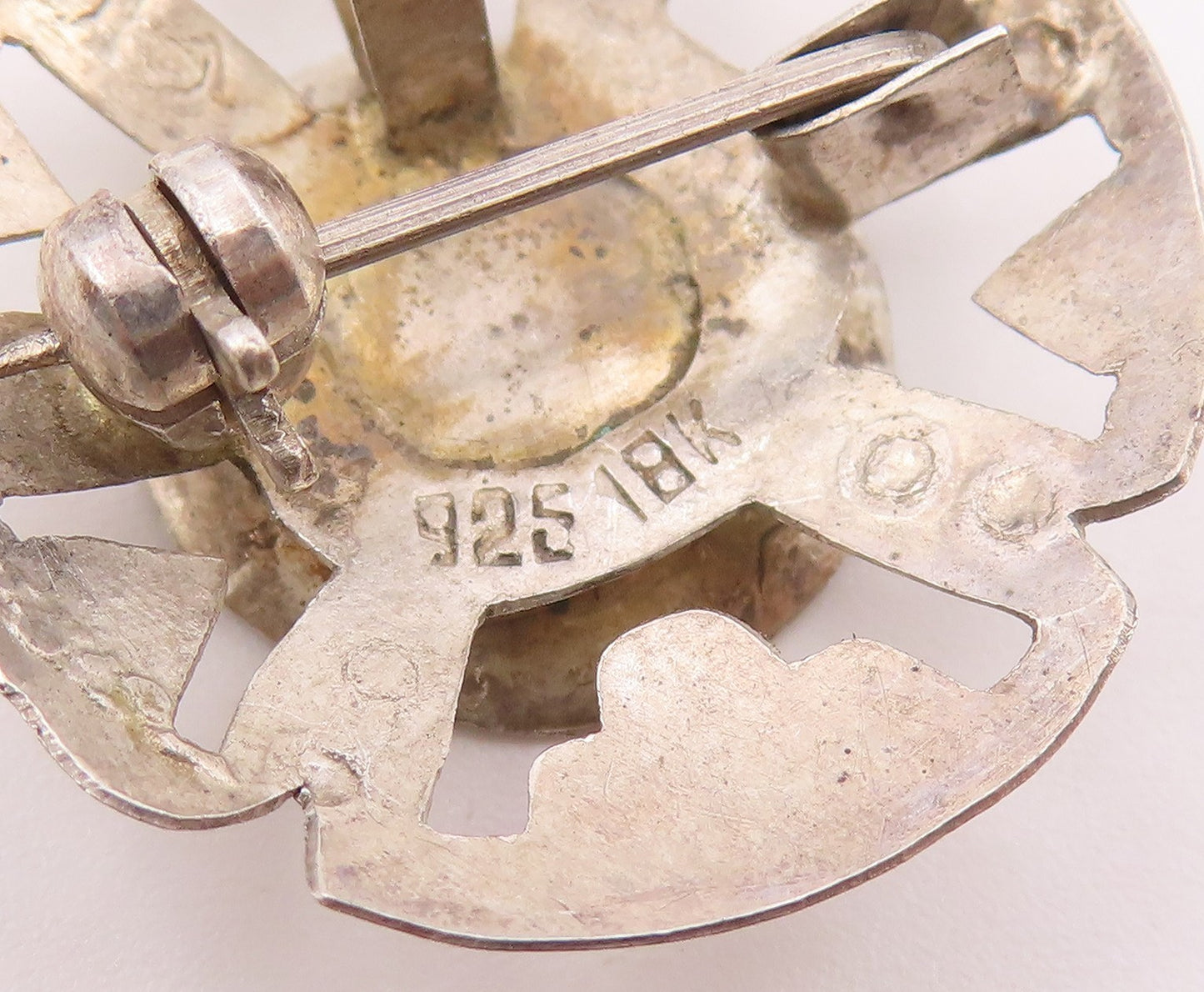 925 Sterling Silver & 18K GOLD  Vintage Two Tone Warrior Brooch Pin  BP8939