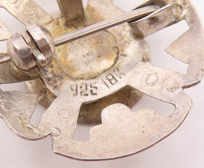 925 Sterling Silver & 18K GOLD  Vintage Two Tone Warrior Brooch Pin  BP8939