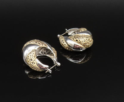 925 Sterling Silver Vintage Two Tone Openwork Scroll Hoop Earrings  EG11972
