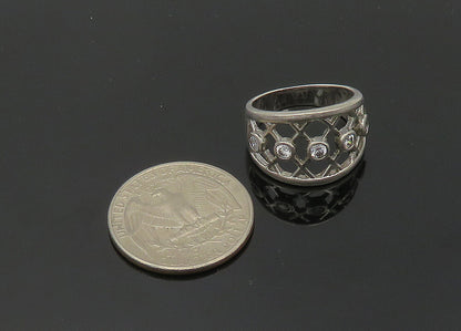 925 Sterling Silver  Vintage Cubic Zirconia Open Design Band Ring Sz 7 RG20506