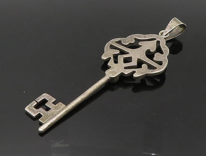 MEXICO 925 Sterling Silver  Vintage Red Stone Dark Tone Key Pendant  PT19831