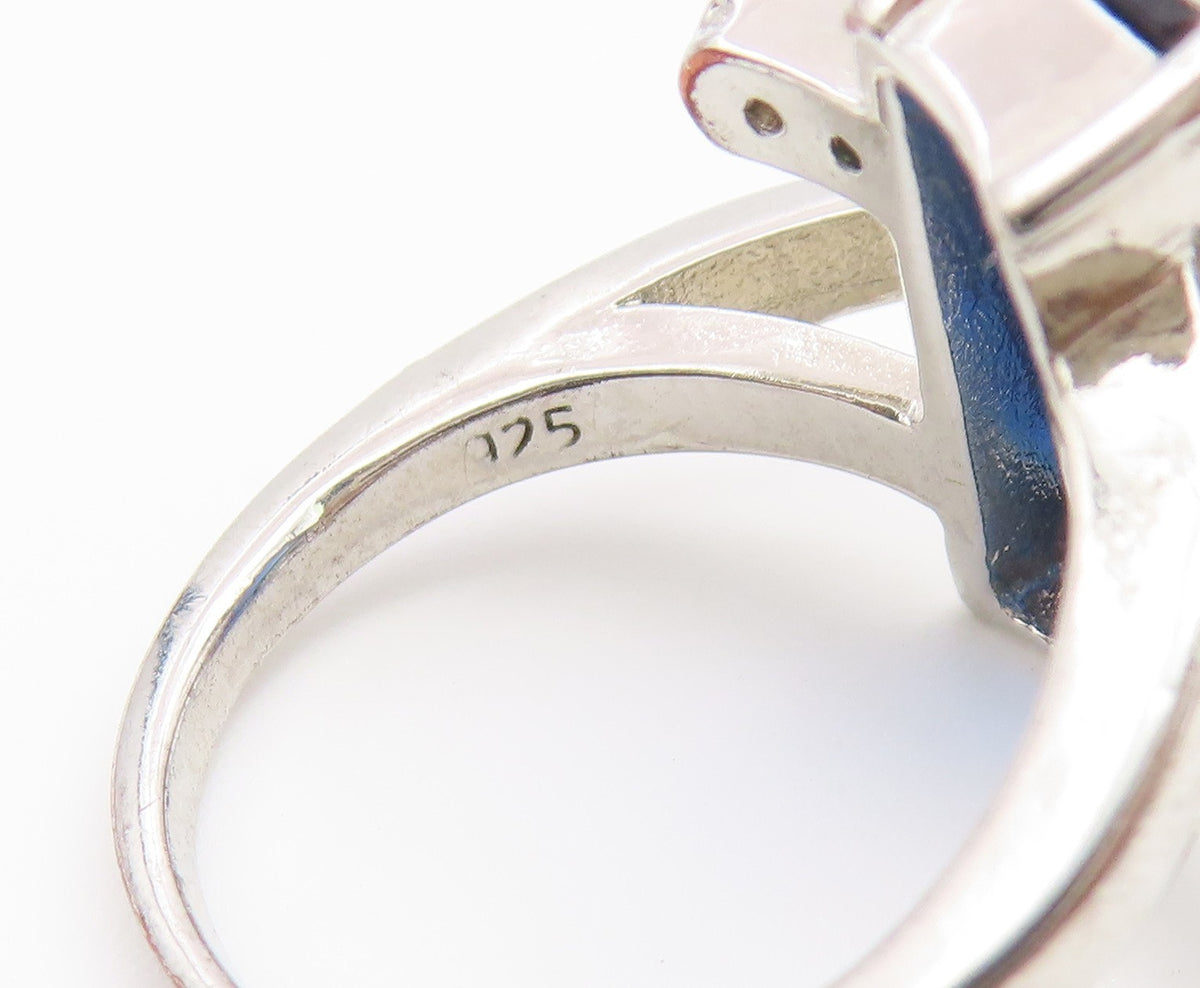 925 Sterling Silver Vintage Ring Modernist Sapphire & CZ Wrap  Sz 7  RG36936