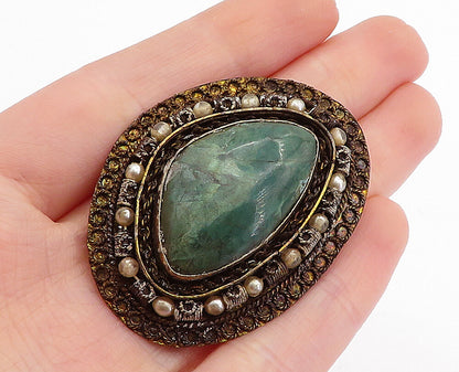 ISRAEL 925 Sterling Silver  Vintage Eilat & Petite Pearls Brooch Pin  BP1690