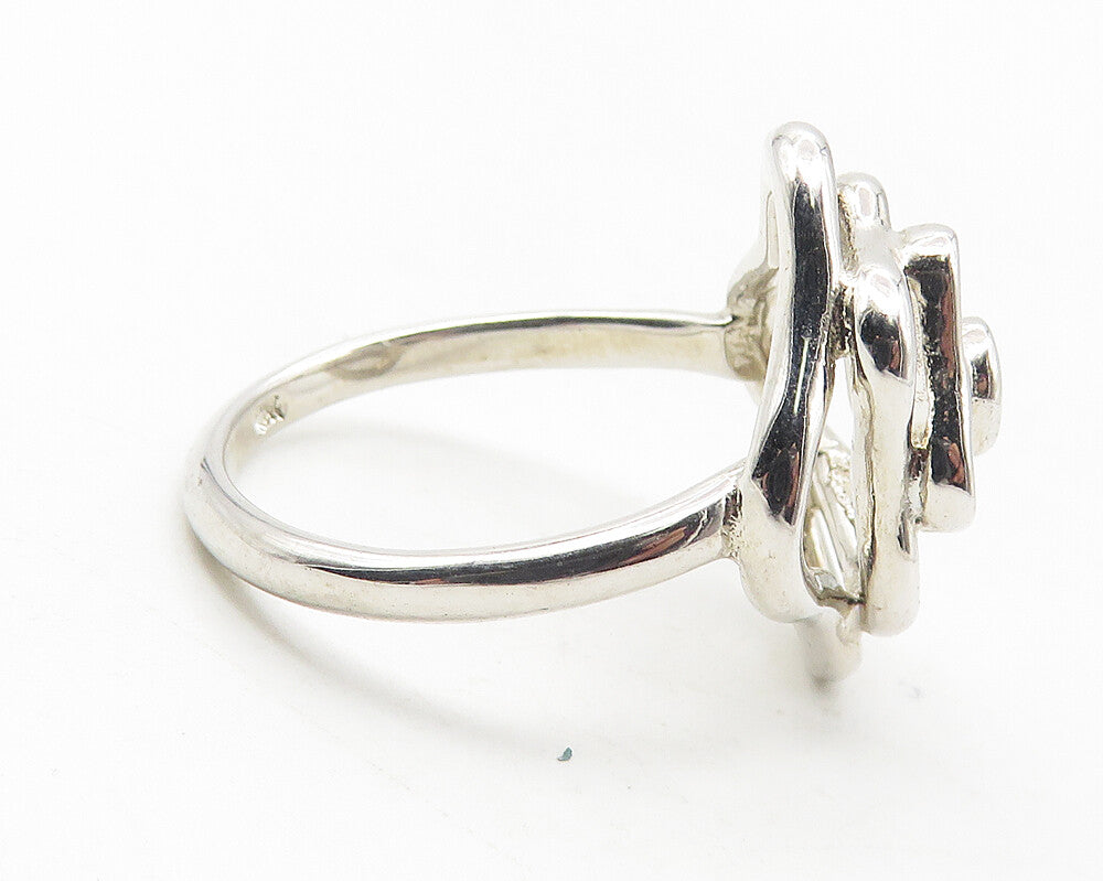 925 Sterling Silver  Shiny Open Rose Flower Motif Band Ring Sz 8.5  RG11519