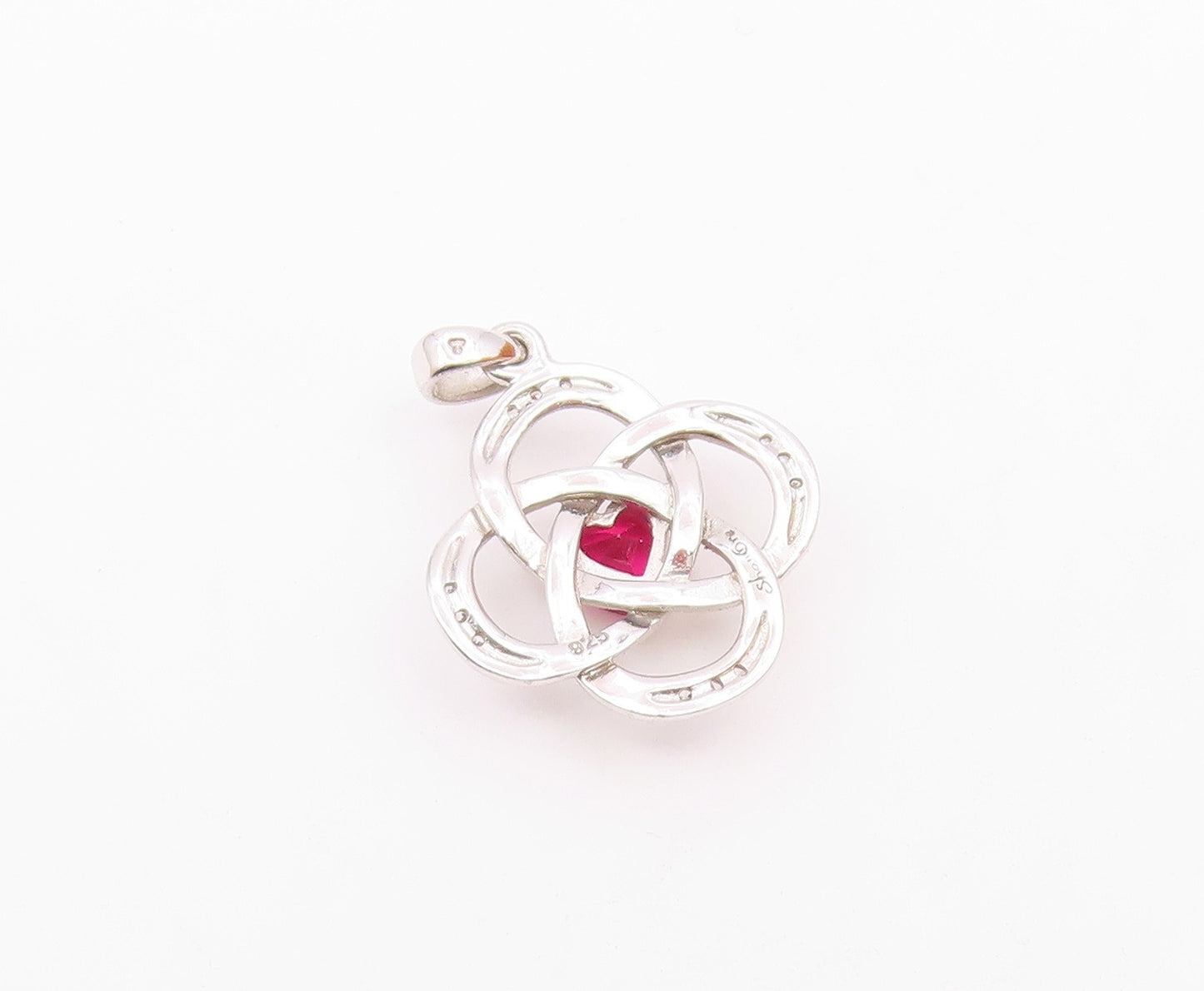 925 Sterling Silver  Vintage Pink Topaz Shiny Love Knot Pendant  PT17928