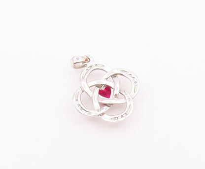 925 Sterling Silver  Vintage Pink Topaz Shiny Love Knot Pendant  PT17928