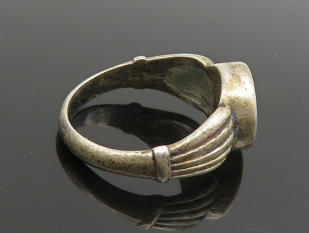 925 Sterling Silver  Vintage Yellow Enamel Ribbed Band Ring Sz 6  RG25105