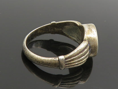 925 Sterling Silver  Vintage Yellow Enamel Ribbed Band Ring Sz 6  RG25105