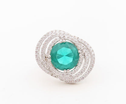 925 Sterling Silver Vintage Ring Designer Round Green Cutout Rings Sz 8 RG30149