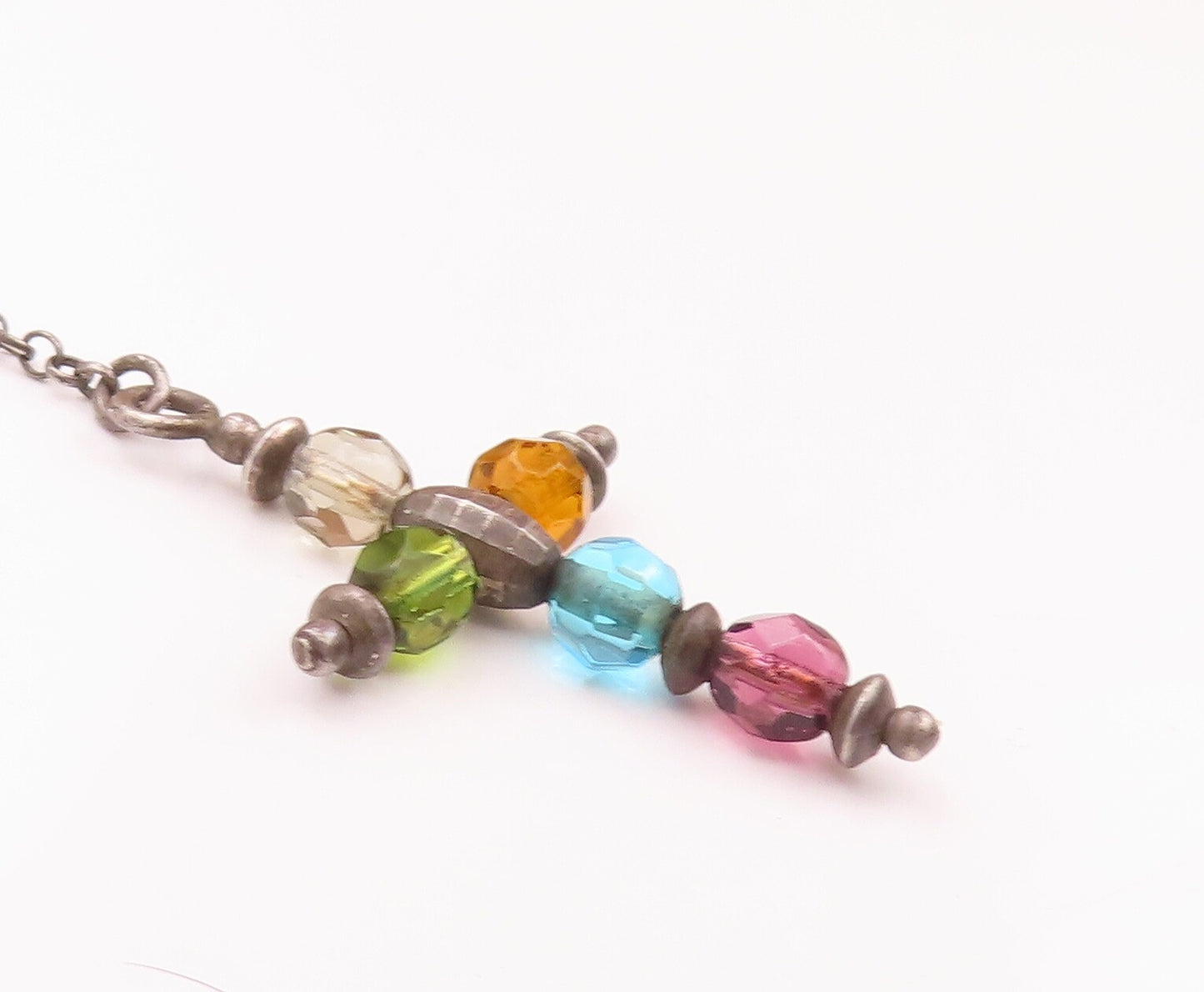925 Sterling Silver Vintage Necklace Minimalist Religious Beaded Cross  NE4275
