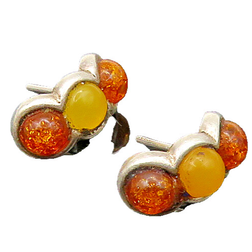 925 Sterling Silver  Vintage Cabochon Cut Amber Curve Drop Earrings  EG11194