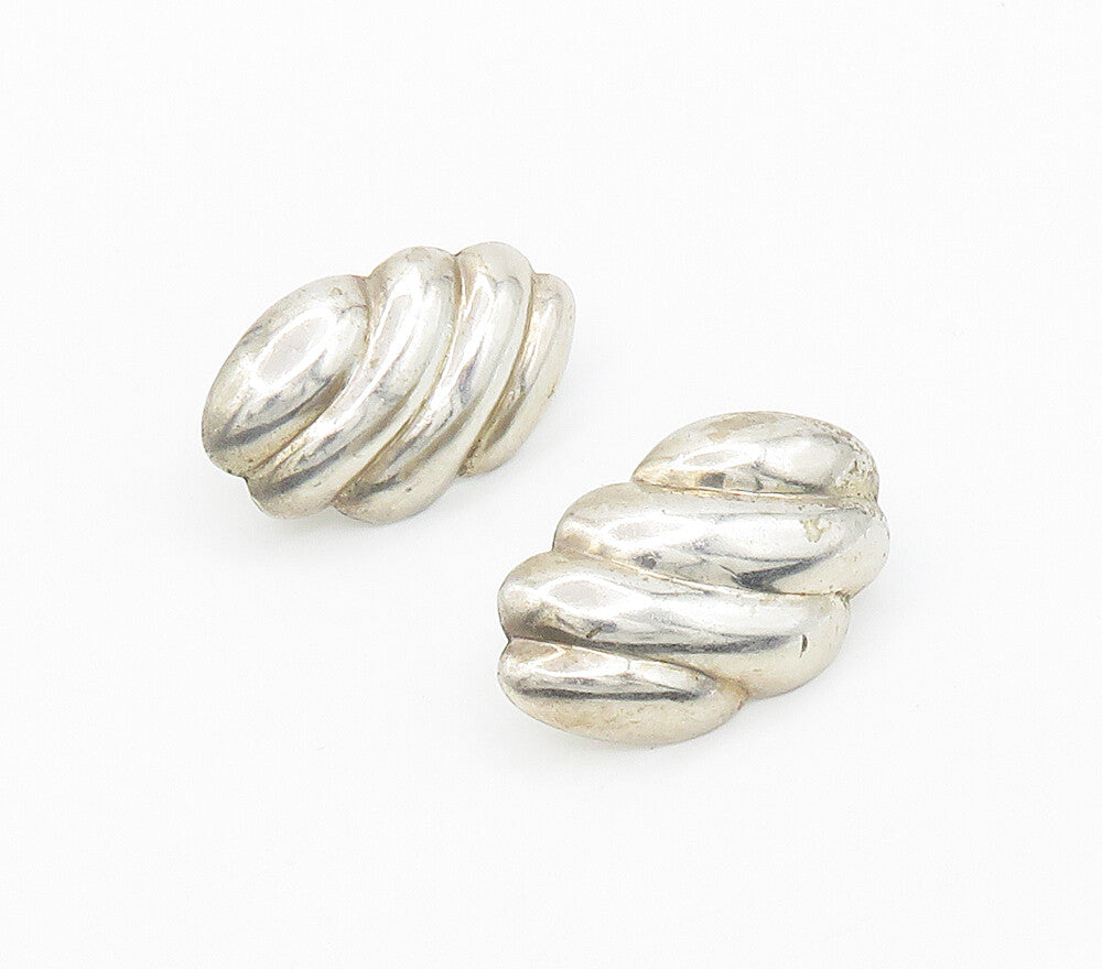 925 Sterling Silver Vintage Shiny Hollow Fluted Drop Earrings EG8024