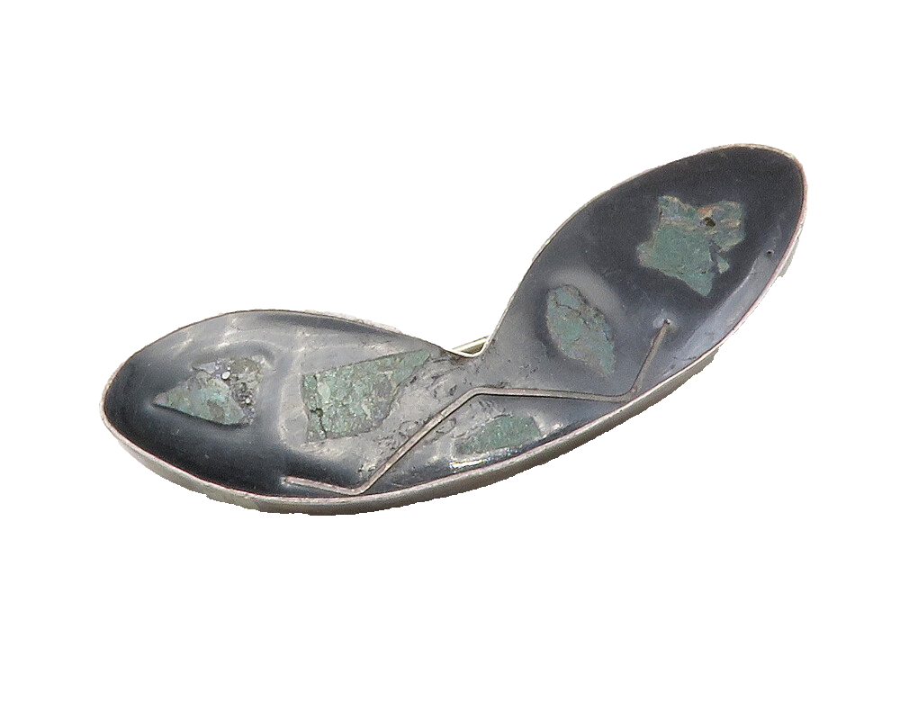 925 Sterling Silver  Vintage Turquoise Mosaic Pattern Brooch Pin  BP4980