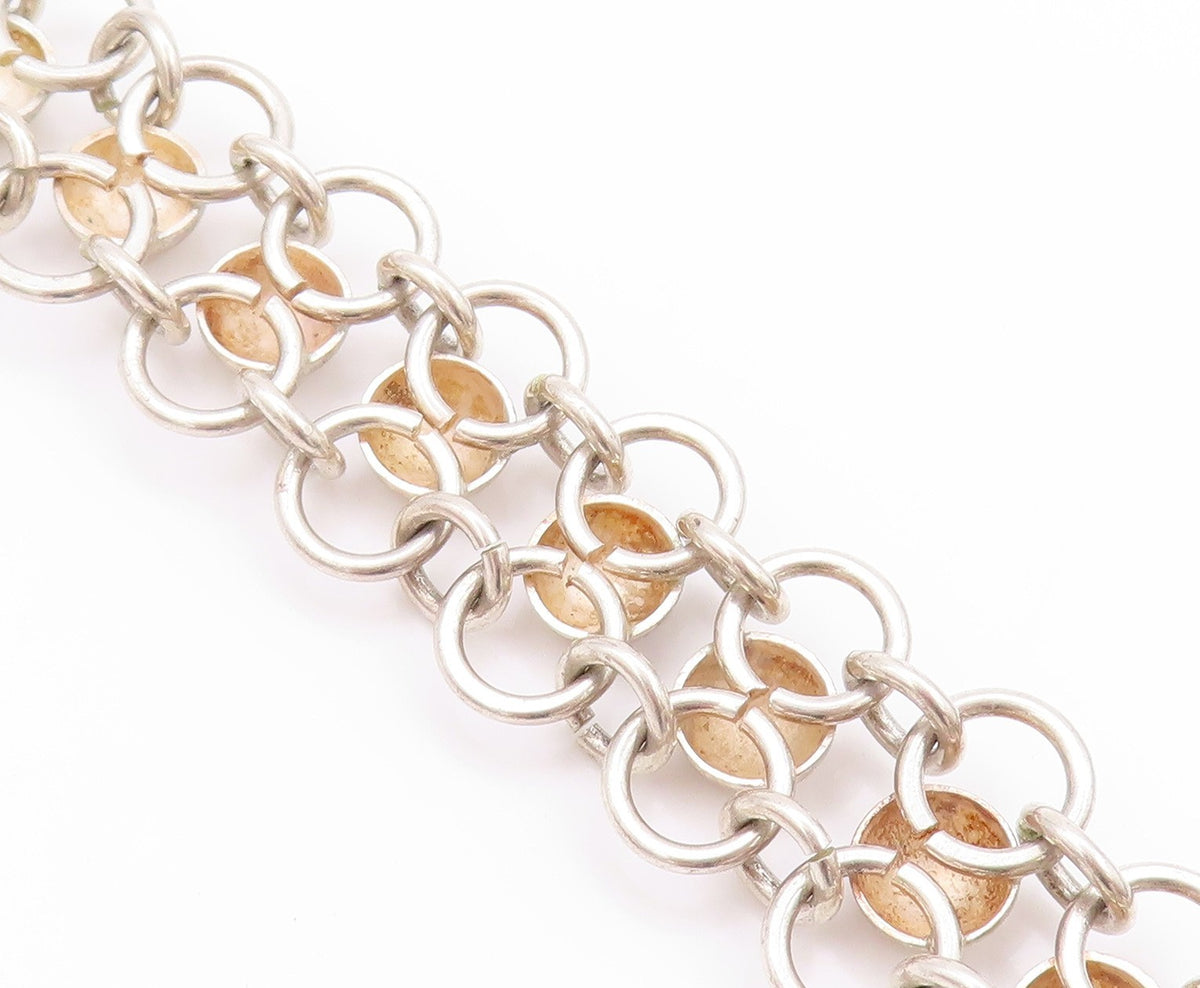 925 Sterling Silver Vintage Bracelet MEXICO Beaded Rings Interlocked  BT11239