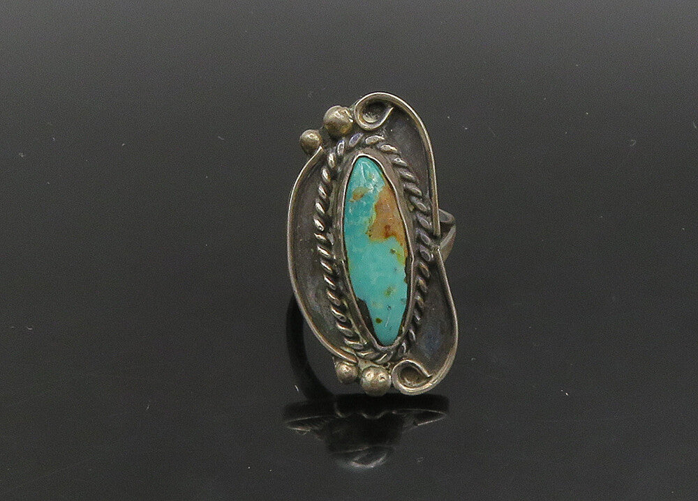 NAVAJO 925 Silver   Vintage Turquoise Petite Cocktail Ring Sz 4.5  RG23031