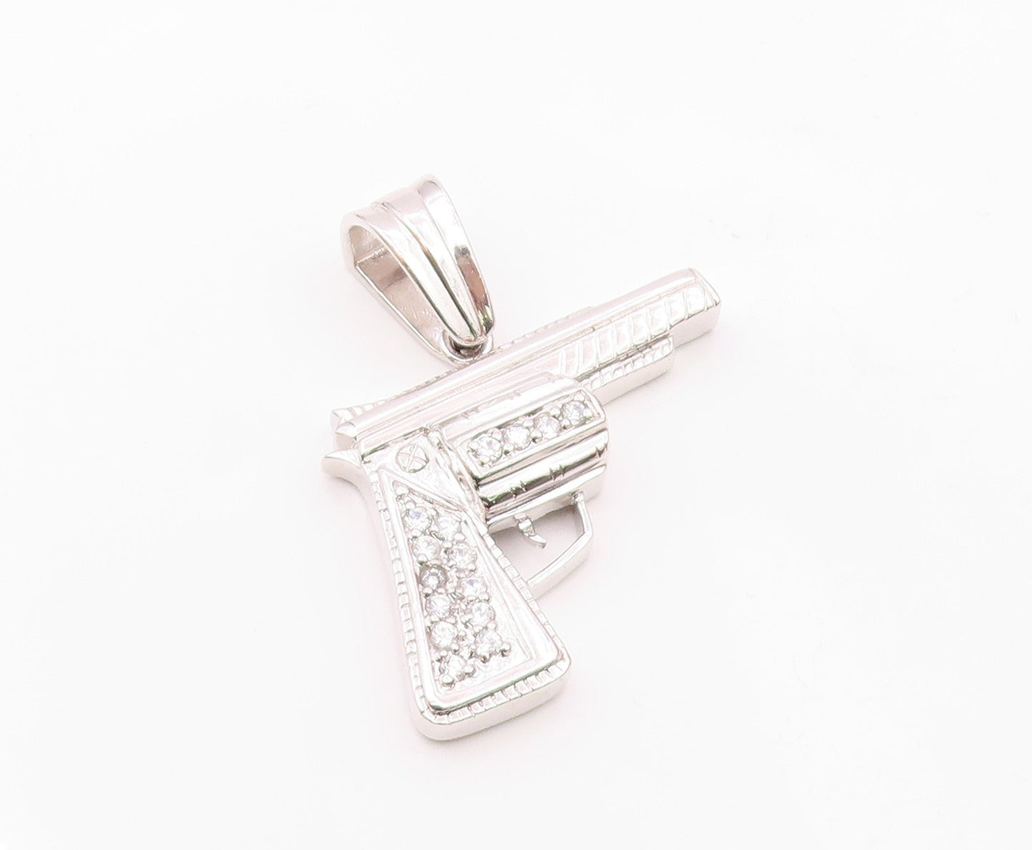925 Sterling Silver  Sparkling Cubic Zirconia Hand Gun Motif Pendant  PT7461