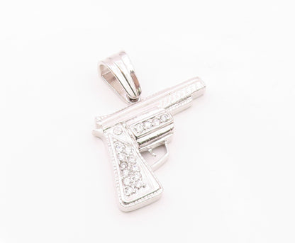 925 Sterling Silver  Sparkling Cubic Zirconia Hand Gun Motif Pendant  PT7461
