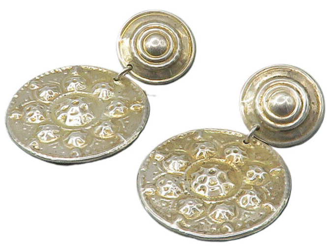 MEXICO 925 Sterling Silver  Vintage Hammered Detail Dangle Earrings  EG10952