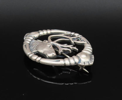 EUROPEAN 925 Silver  Vintage Antique Deer Head Cutout Brooch Pin  BP9879