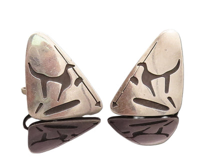 MEXICO 925 Silver  Vintage Modernist Wildlife Etched Triangle Earrings EG12471
