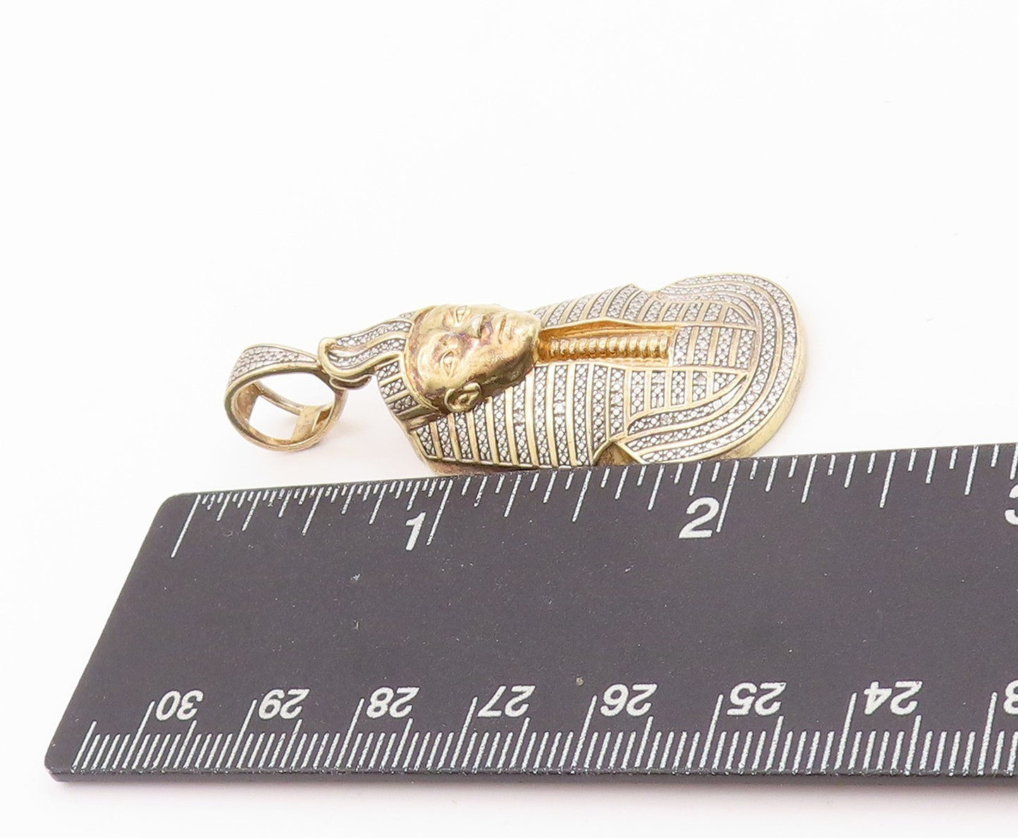 925 Sterling Silver Vintage Pendant Gold Plated CZ Egyptian King Pharaoh PT23985