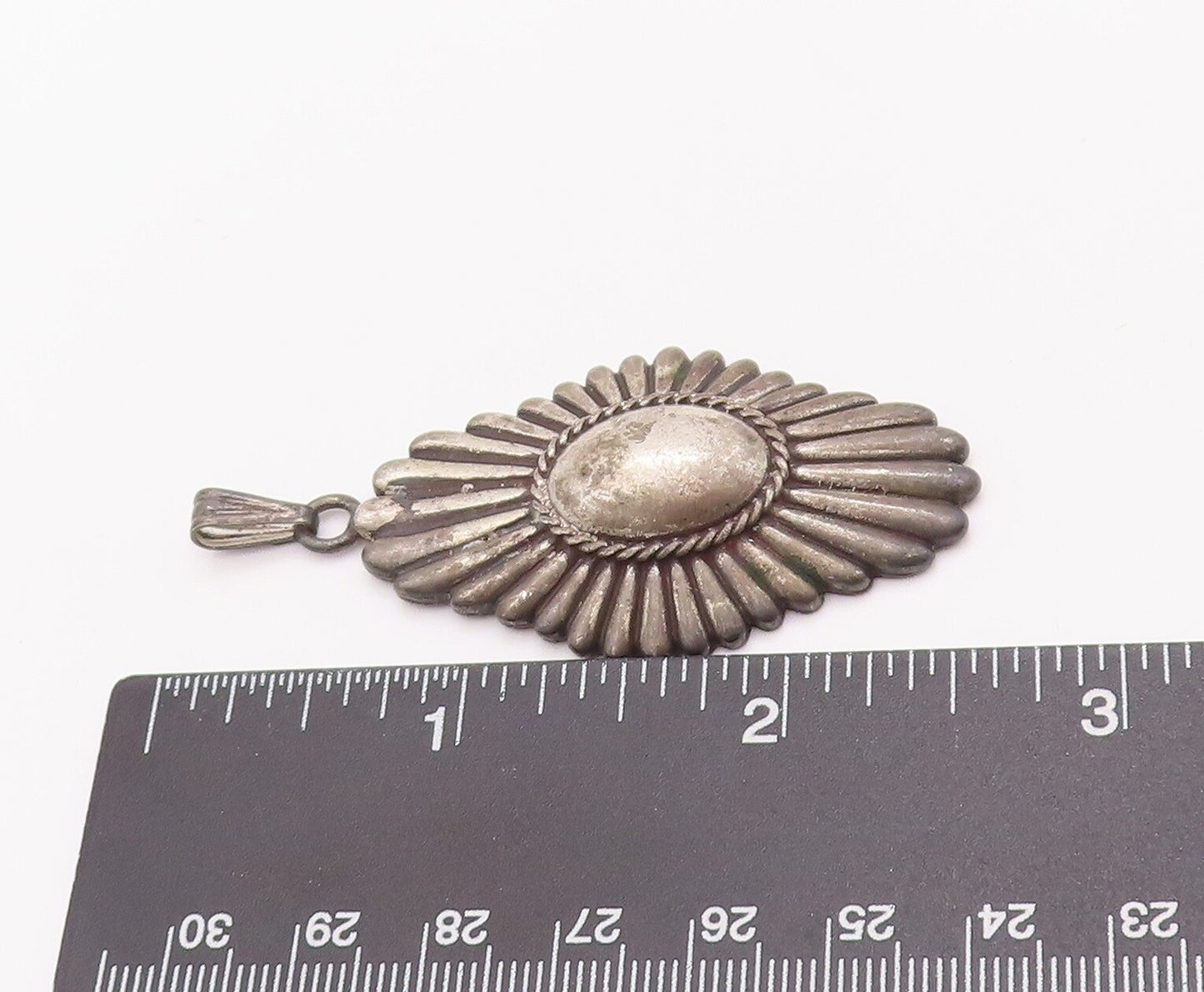 925 Sterling Silver Vintage Pendant Antique Solid Carved Roped Flower  PT22963
