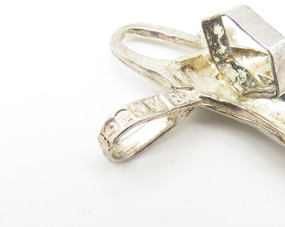 925 Sterling Silver  Vintage Shiny Etched Jaguar Animal Motif Pendant  PT8547