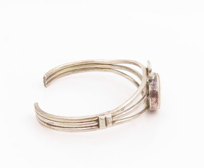 925 Sterling Silver Vintage Bracelet NAVAJO Oval White Turquoise Cuff  BT11650