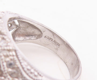 925 Sterling Silver Vintage Ring Designer Carved CZ Inlay Dome  Sz 7  RG30442