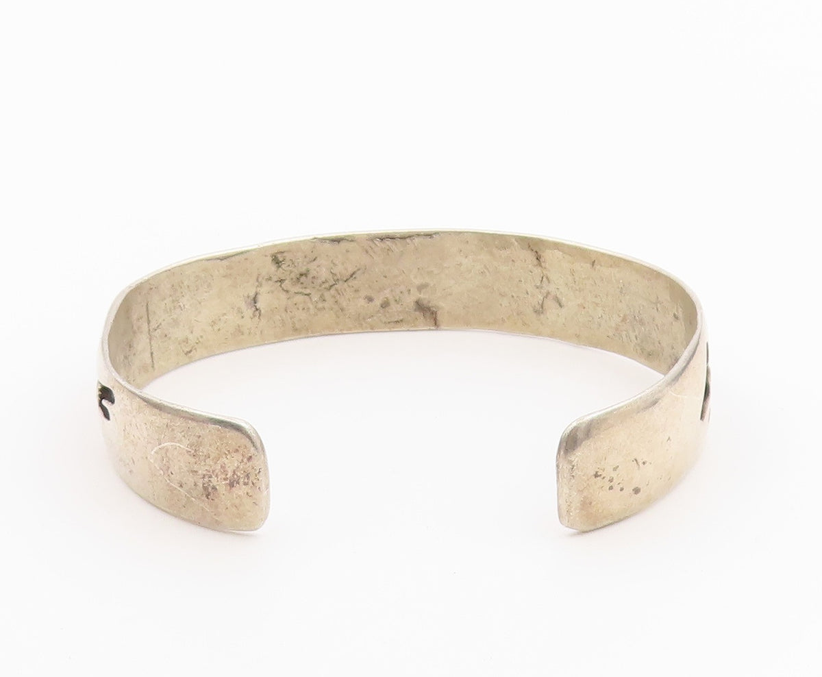 925 Sterling Silver Vintage Bracelet SOUTHWESTERN Antelope Motif Cuff  BT12144