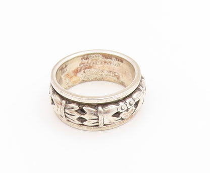 925 Sterling Silver Vintage Ring Carved Spinning Claddagh Band  Sz 6  RG34406