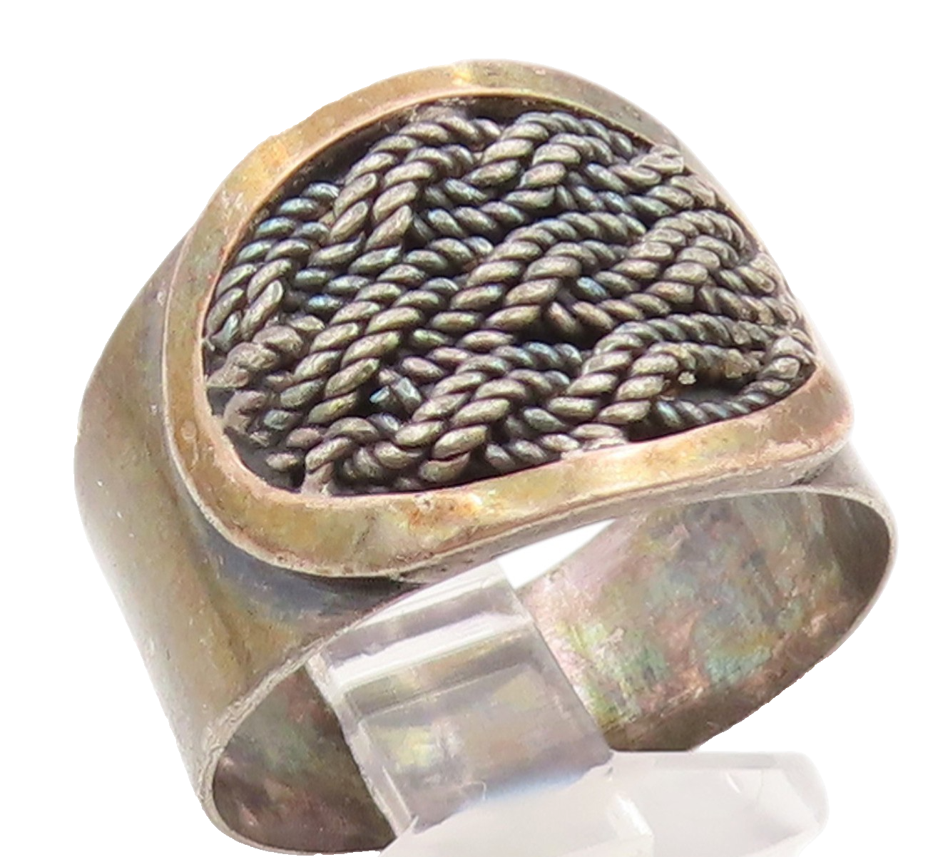14k Gold & 925 Sterling Silver Vintage Ring POLAND Rope Motif  Sz 8  RG36020