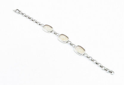 925 Sterling Silver  Vintage Rutilated Quartz Round Link Chain Bracelet BT2250