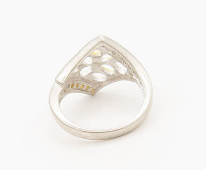 925 Sterling Silver  Vintage Designer Carved Inlay Topaz Ring Sz 6  RG27389