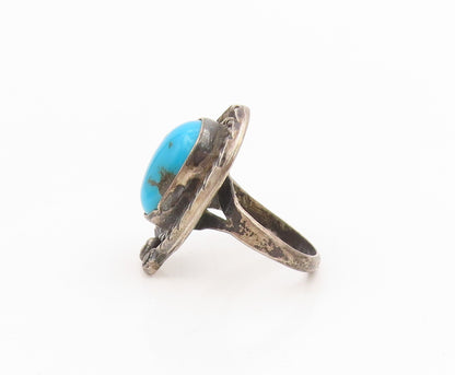 925 Sterling Silver Vintage Ring NAVAJO Cabochon Turquoise Band  Sz 7.5  RG34808